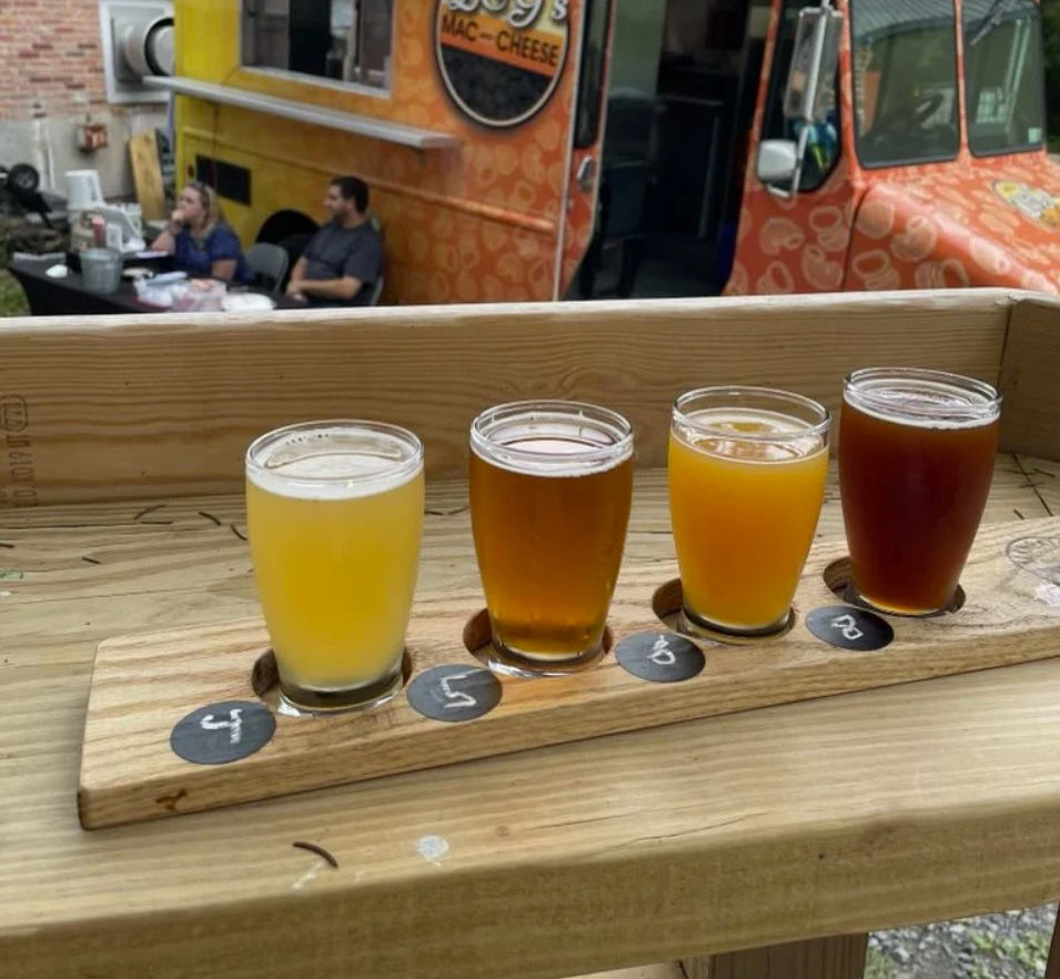 Beer flight served at Skaneateles Brewery near Skaneateles, New York.